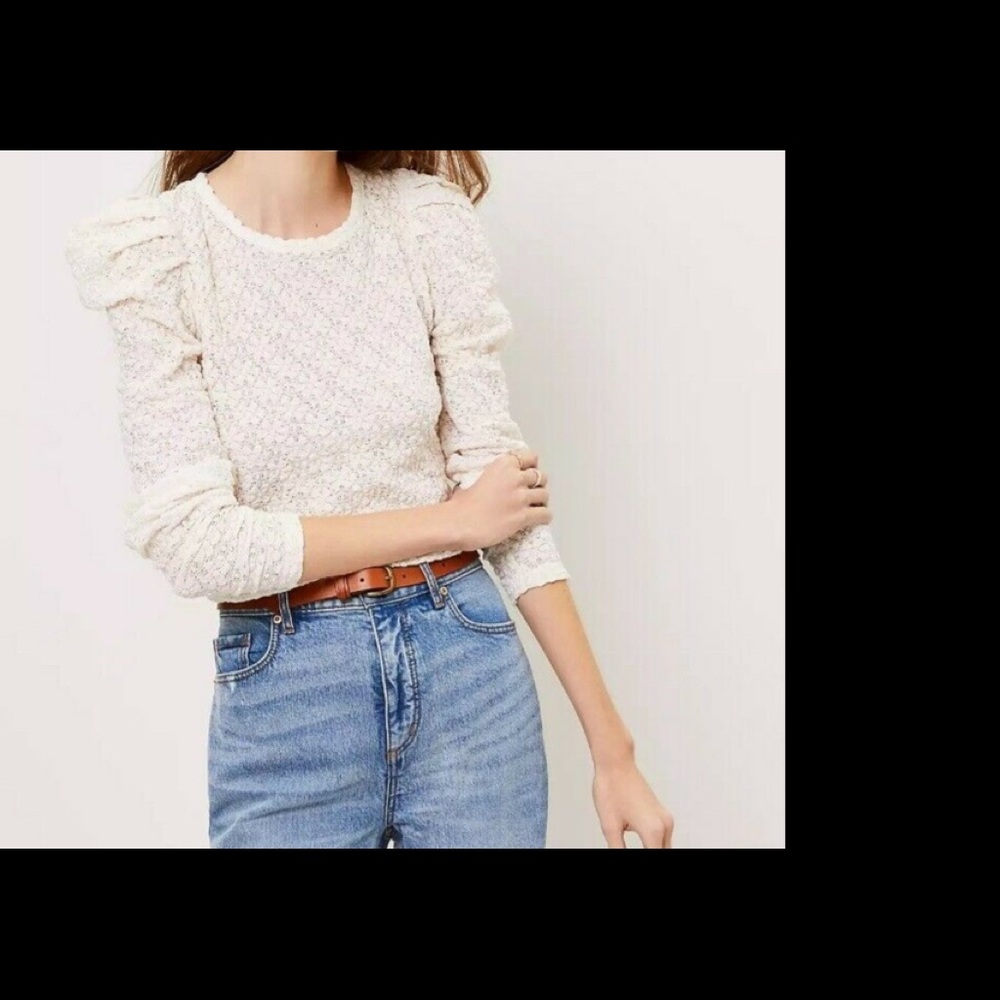 NWT Loft petite floral lace puff sleeves top.